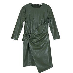 Shoshanna Faux Leather Faux Wrap Skirt Cocktail Dress Olive Green Size 4
